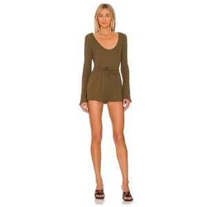 LOVERS & FRIENDS Women’s Medium Sean Romper Olive Green Waffle Knit NEW